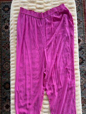 Diane Gilman Pink Silk Pants Size 3X Wide Leg Pull On